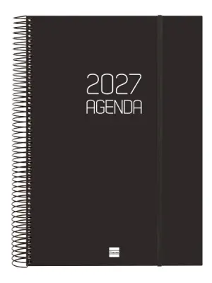 Finocam Agenda Espiral Basics Opaque Anual 2027, 1 Día por Página, E40, 210x297mm, Negro