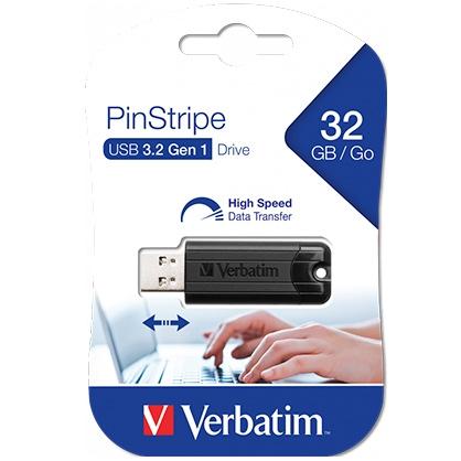 Verbatim Pendrive Pinstripe 32Gb High Speed Retráctil Usb 3.2 Negro