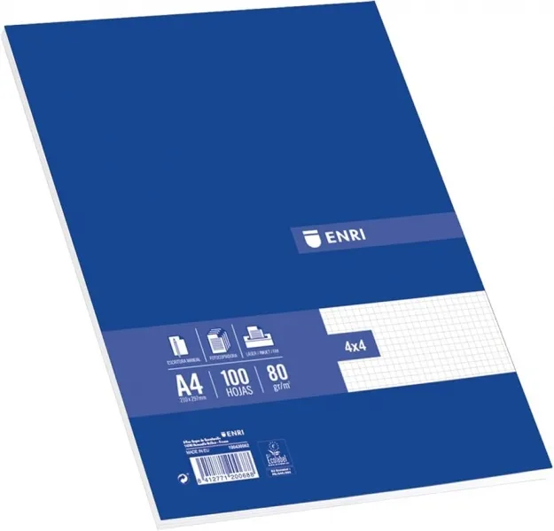 Enri Paquete De 100 Hojas A4 Cuadricula 4X4 - Papel De Alta Calidad
