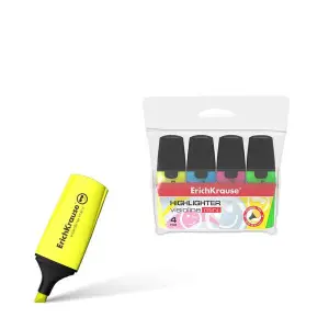 ErichKrause Visioline Mini Pack de 4 Marcadores con Emoticonos - Amarillo, Verde, Azul, Rosa