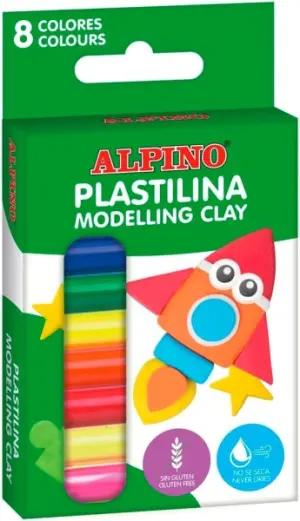 Alpino Pack de 8 Barras de Plastilina 12gr - Flexible, Mezclables, Sin Gluten, Colores Surtidos