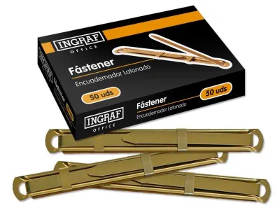 Ingraf Pack de 50 Fasteners Latonados para Encuadernación Rápida Color Oro