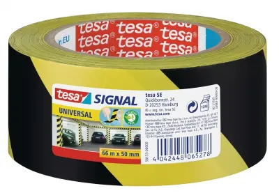 Tesa Cinta Adhesiva de Señalización 50mm x 66m Amarillo/Negro Sin Disolventes