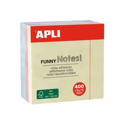 Apli Cubo De Notas Adhesivas Funny 75X75mm 400 Hojas Colores Surtidos Pastel