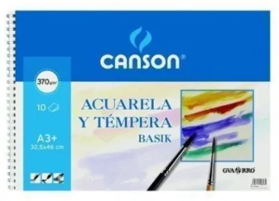 Canson Bloc Acuarela y Témpera Basik Espiral 10 Hojas 370gr 32,5x46cm Suelto
