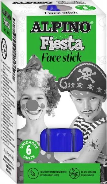 Alpino Fiesta Face Stick Pack 6 Barritas Pintura Facial Color Azul Retráctil