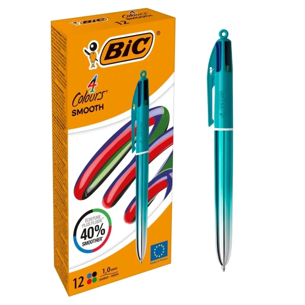 Bic 4 Colours Smooth Gradient Verde Boligrafo De Bola Retractil - Punta Media De 1.0Mm - Escritura Un 40% Mas Suave - 4 Colores