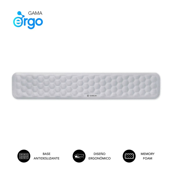 Subblim Ergo Airpadding Reposamuñecas Para Teclado - Espuma Viscoelastica 65D - Tejido Airmesh Transpirable - Base Antideslizante - Color Plata