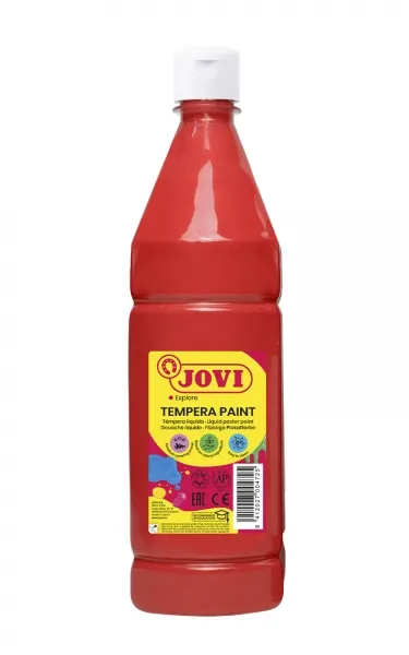 Jovi Tempera Paint Tempera Liquida 1000Ml - Base Agua - Lista Para Usar - Alto Poder Cubriente - Secado Rapido - Excelente Rendimiento - Facil Aplicacion - Color Rojo Bermellon