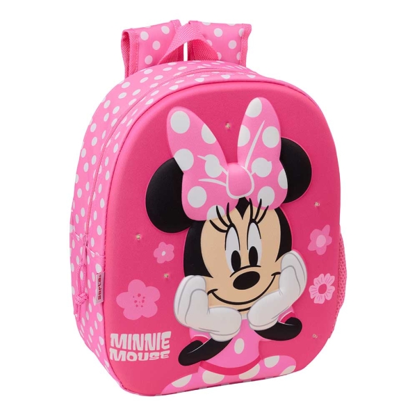 Safta Minnie Mouse Mochila 3D - Luces Led - Portabotellas - Hombreras Acolchadas - Asa Superior - 8.64L - 270X100X330Mm - Color Rosa