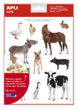 Apli Gomets Temáticos Animales de la Granja - 144 Adhesivos Removibles en 12 Hojas