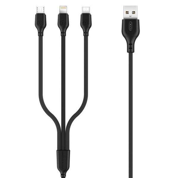 Xo Cable De Carga Rapida 3 En 1 - Micro, Tipo C Y Lightning A Usb - 1M - Color Negro