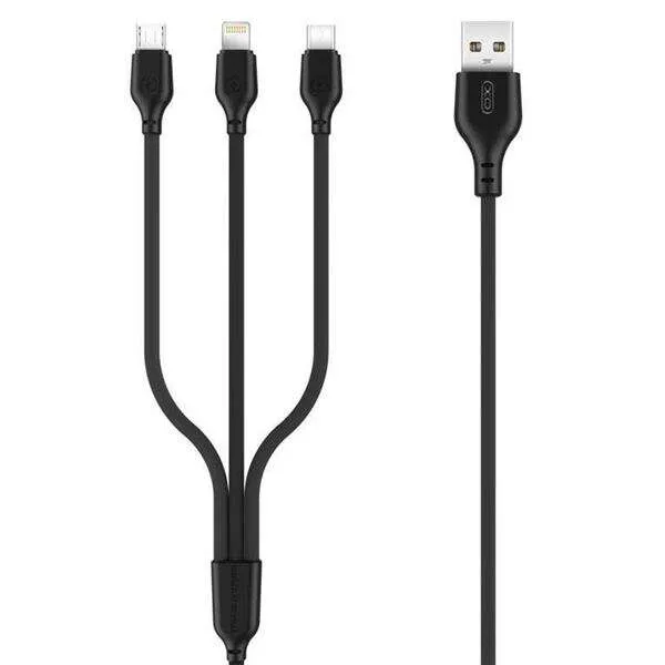 XO Cable de Carga Rápida 3 en 1 - Micro, USB-C y Lightning a USB - 1m - Negro
