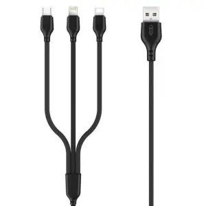 XO Cable de Carga Rápida 3 en 1 - Micro, USB-C y Lightning a USB - 1m - Negro