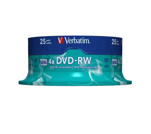 Verbatim Dvd-Rw, 4.7Gb, 4X, 25 Pack Spindle, Superficie Matt Silver Regrabable