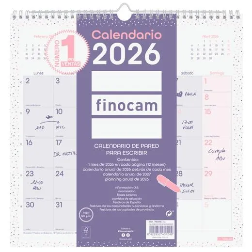 Finocam Calendario De Pared Para Escribir 30X30-300X300Mm Mv Chic Morado 2026