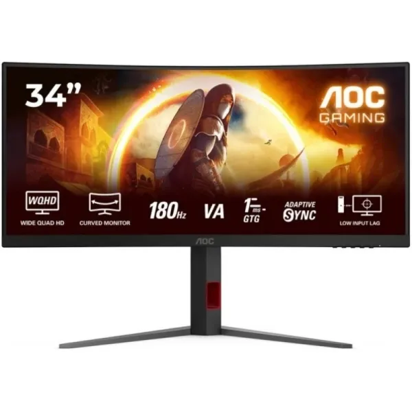 Aoc G4 Monitor 34" Curvo 1500R Fast Va Wqhd 180Hz Hdr10 - Respuesta 1Ms - Hdmi, Displayport, Audio - Montaje Vesa 100X100 - Color Negro