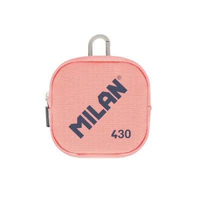 Milan Monedero Pequeño Rosa 10,3x10x2,5cm con Cierre de Cremallera y Mosquetón de Aluminio