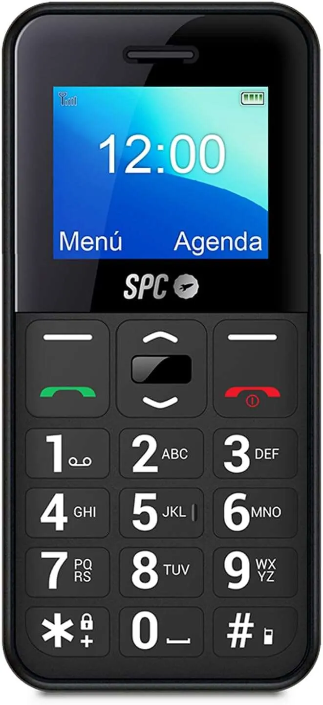 Spc Telefono Movil De Teclas Grandes - Diseño Compacto Y Resistente - Boton Sos - Configuracion Remota - Notificaciones Y Timbre Inteligentes - Menu Sencillo - Color Negro