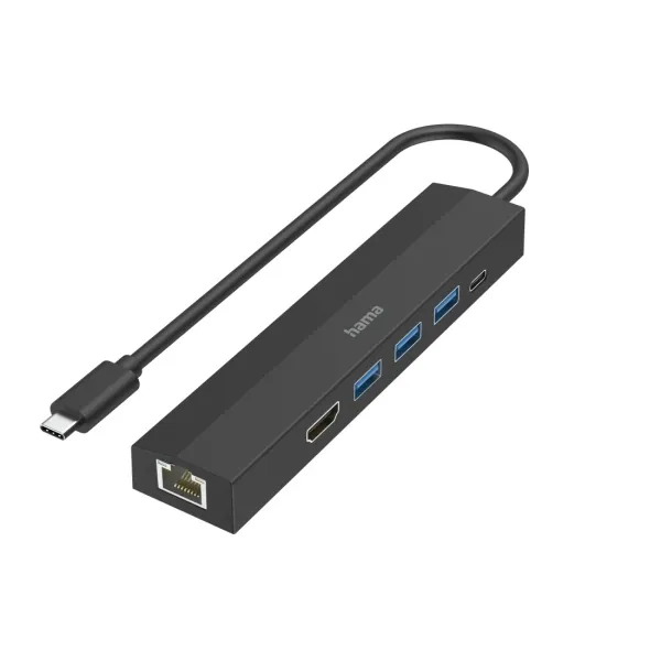 Hama Entry Hub USB 3.2, 100W Power Delivery, 15cm USB-C, HDMI 4K, 3x USB-A, LAN 1Gbps, Negro