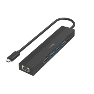Hama Entry Hub USB 3.2, 100W Power Delivery, 15cm USB-C, HDMI 4K, 3x USB-A, LAN 1Gbps, Negro