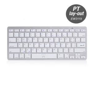 Ewent Teclado de Viaje Bluetooth 3.0 QWERTY PT - Ahorro de Energía - Alcance 10m - Plata/Blanco