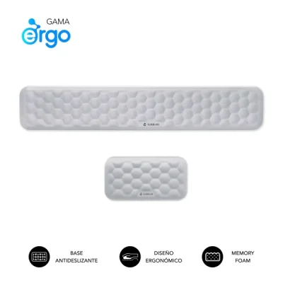 Subblim Ergo Airpadding Reposamuñecas para Teclado y Ratón - Espuma Viscoelástica 65D - Tejido AirMesh Transpirable - Color Plata