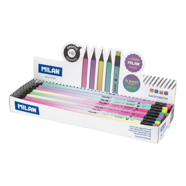 Milan Lápices Con Goma Sunset Grafito HB Surtidos - Caja 24 Unidades