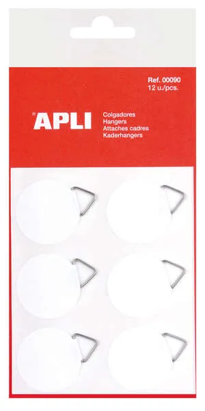 Apli Pack de 12 Colgadores Autoadhesivos Redondos Ø 30mm con Soporte Metálico