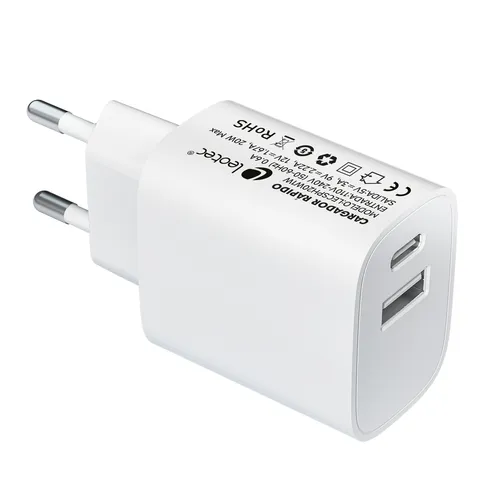 Leotec Cargador 20W USB-C PD y USB-A Blanco