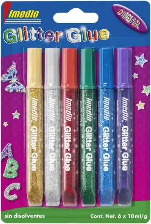 Imedio Glitter Glue Pack de 6 Tubos de 10ml con Brillantina - Colores Surtidos
