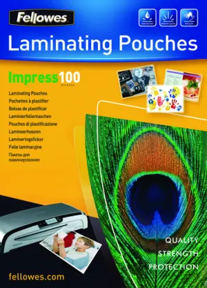 Fellowes Pack de 100 Fundas para Plastificar Brillo A4 - 100 Micras - Alta Calidad - Transparente