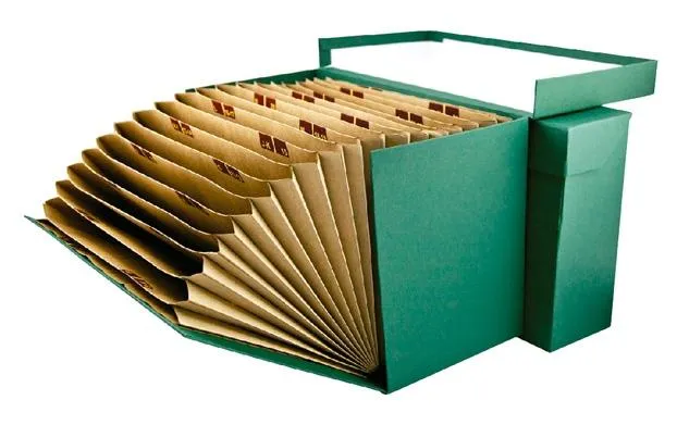 Mariola Caja De Transferencia Folio Cartón Forrado En Geltex Con Clasificador A-Z 1-31 Verde