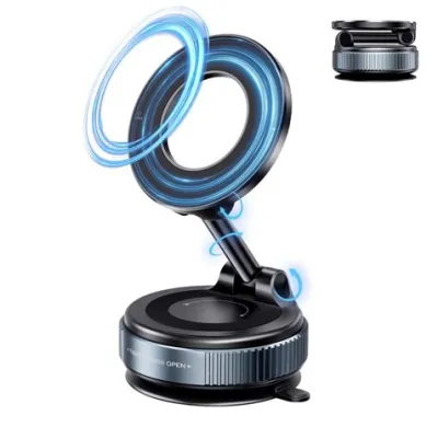 XO C169 Soporte Magnético para Coche - Fijación por Vacío, Rotación 360º, Brazo Extensible, Multisuperficie, Color Negro
