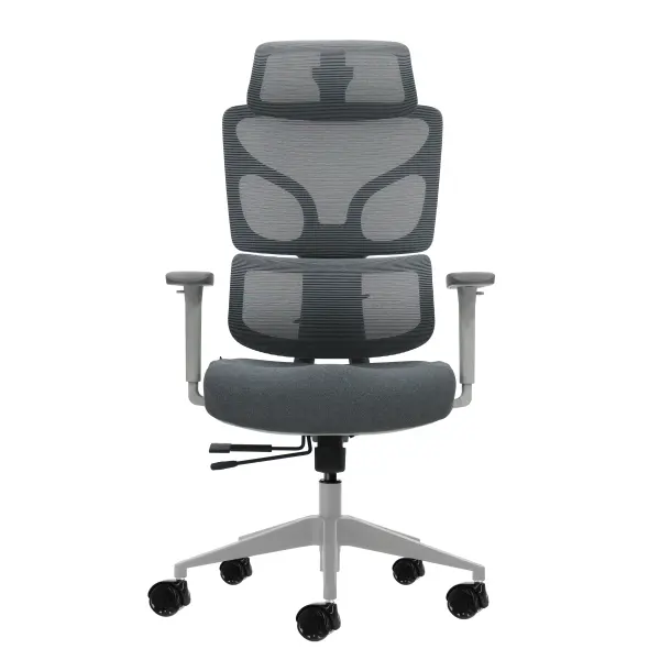 Oqonos Cherg 014 Silla de Oficina Ergonomica con Reposacabezas Ajustable y Malla Elastica - Gris
