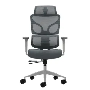 Oqonos Cherg 014 Silla de Oficina Ergonomica con Reposacabezas Ajustable y Malla Elastica - Gris