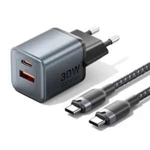 Vention Cargador de Pared 30W GaN USB-C USB-A Power Delivery 3.0 Carga Rápida Gris