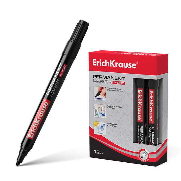 Erichkrause P-200 Marcador Permanente - Punta En Forma De Bala - Resistente Al Agua Y A Los Rayos Uv - Color Negro
