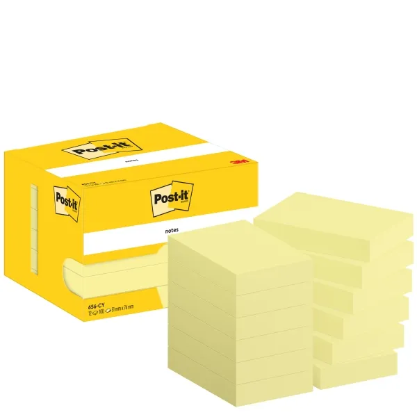 Post-It Pack De 12 Blocs De 100 Notas Adhesivas Reposicionables - Forma Rectangular - 51X76Mm - Color Amarillo Claro