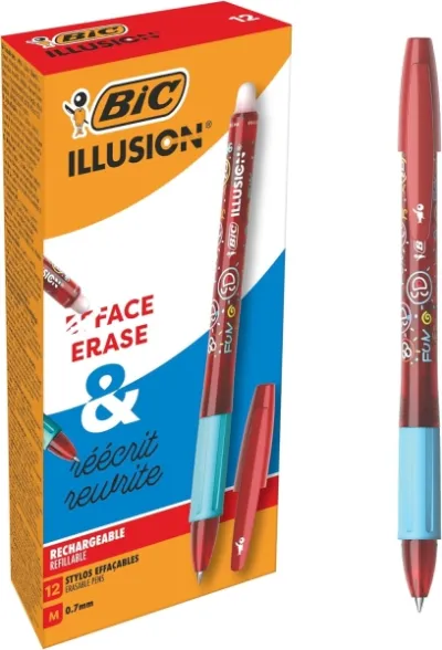 Bic Bolígrafo Borrable 0.7mm Punta Media Grip de Goma Recargable Rojo