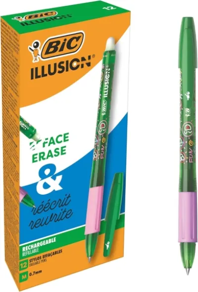 Bic Bolígrafo Borrable 0.7mm Punta Media Grip de Goma Recargable Verde