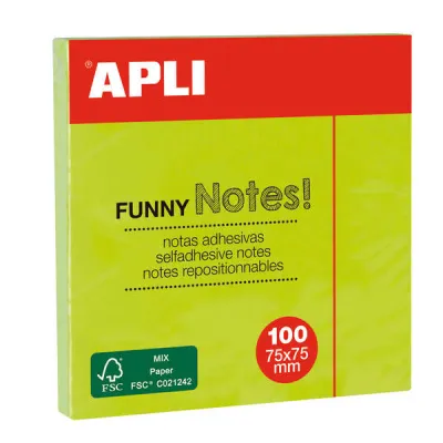 Apli Notas Adhesivas 75x75mm Verde Fluorescente - Bloc de 100 Hojas