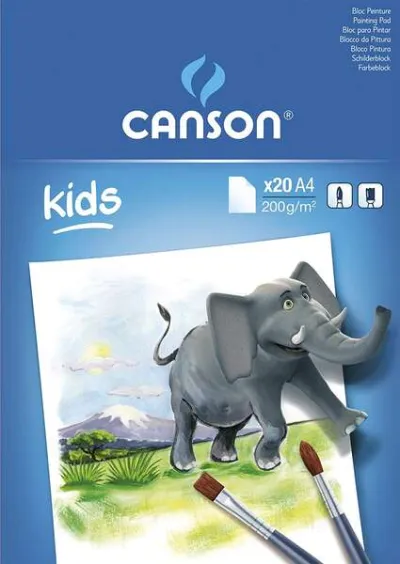 Canson Kids Pintura Bloc Encolado De 20 Hojas A4 - 21X29.7Cm - 200G - Color Blanco