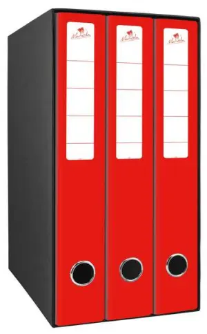 Mariola Box Módulo 3 Archivadores Rado 2 Anillas 40mm 35x26x17cm Cartón Forrado Rojo