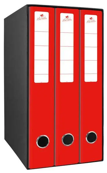 Mariola Box Módulo 3 Archivadores Rado 2 Anillas 40mm 35x26x17cm Cartón Forrado Rojo