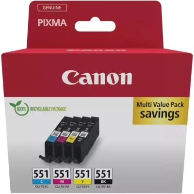 Canon CLI-551 Multipack de 4 Cartuchos de Tinta Originales Negro, Cyan, Magenta y Amarillo