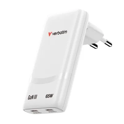 Verbatim Cargador Pared Gan Fold 'N' Go 65W 2Xusb-C 3.0 Blanco