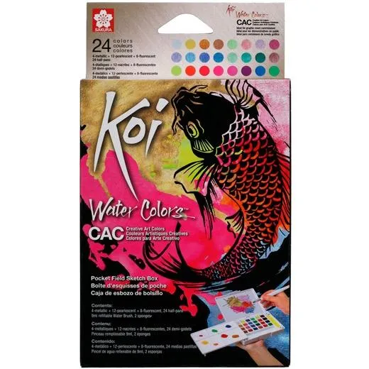 Talens Sakura Koi Acuarelas Water Colors Sketch Box 24 Creative Art Colores Metálicos Surtidos