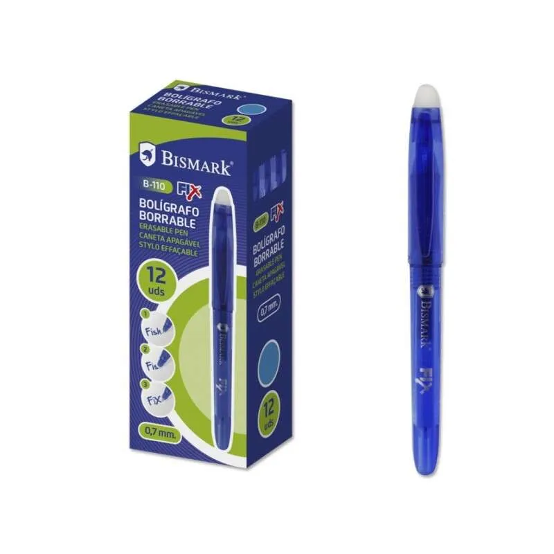 Bismark Fix Boligrafo Borrable - Punta Fina 0.7Mm - Con Capuchon - Color Azul