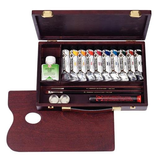 Talens Rembrandt Set Con 10 Tubos Acrílicos De 40Ml Colores Surtidos Caja De Madera